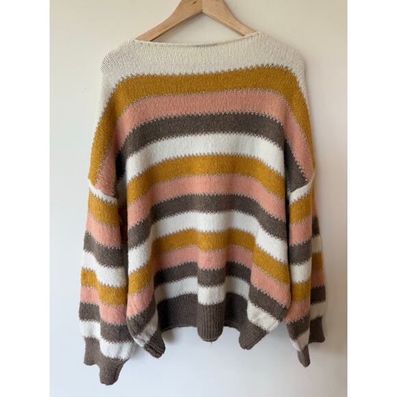White Birch Sweater Womens 2X Multicolor Striped Knit Cozy Winter Drop Shoulder - Picture 2 of 8